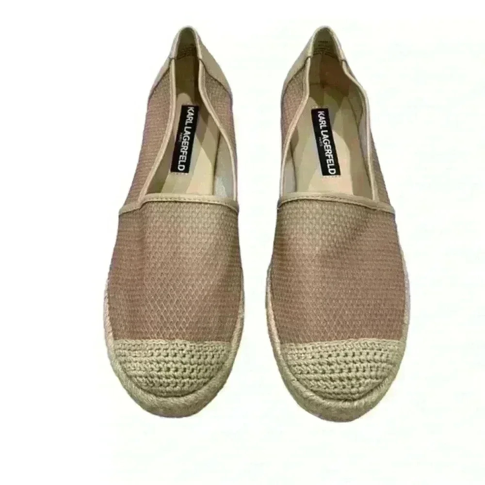 Cream and Tan Espadrille Flats with Jute Trim